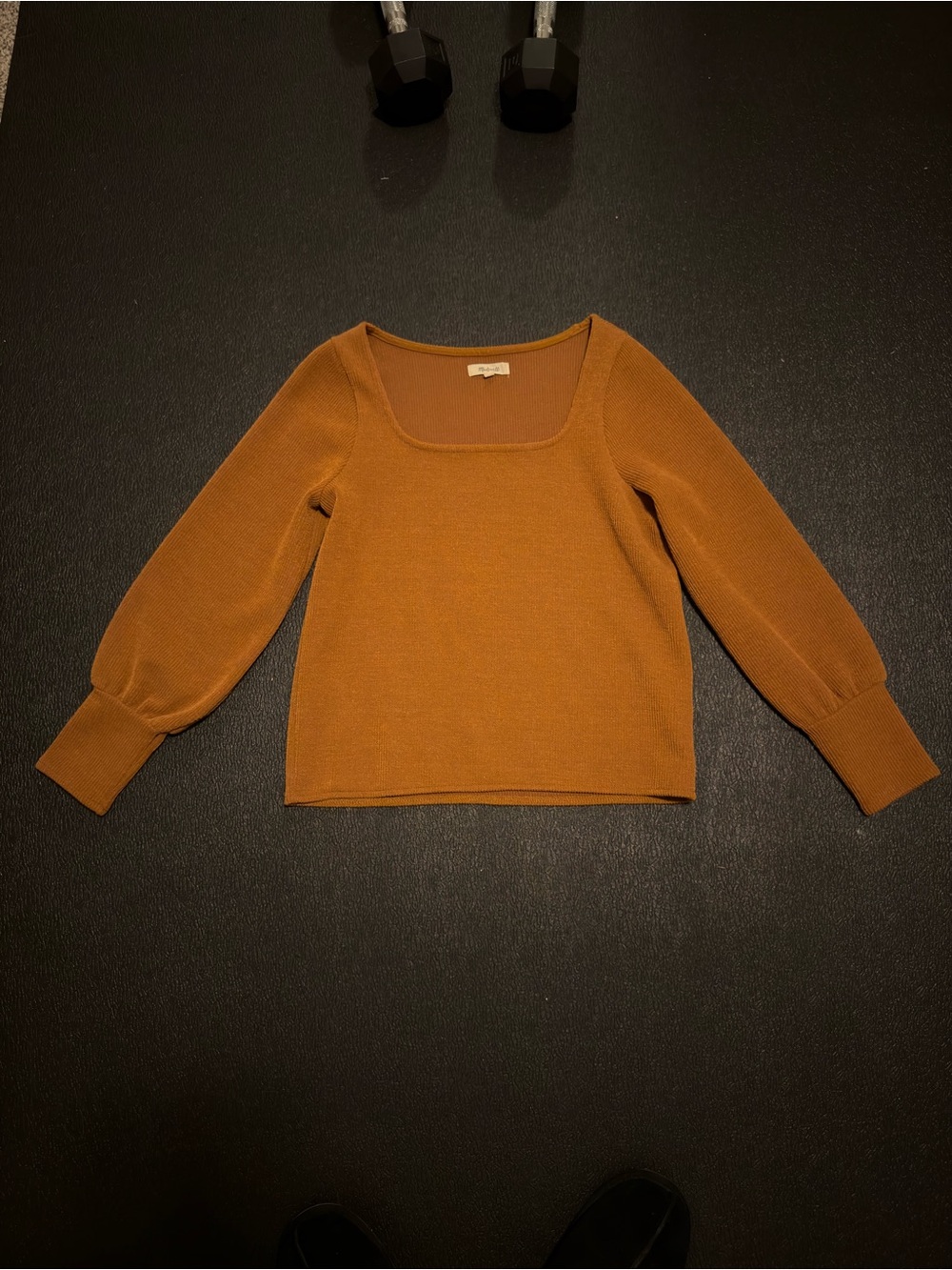 Madewell Square Neck Puff-Sleeve Sweater - Rust/Dark Orange